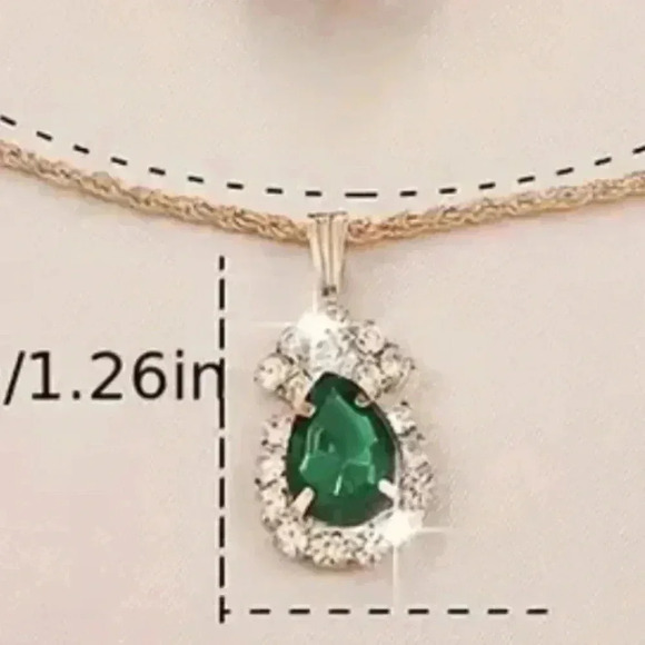 Women's 4-Piece Green Drip Shaped Rhinestones Jewelry Set - Emerald Like - Picture 11 of 14